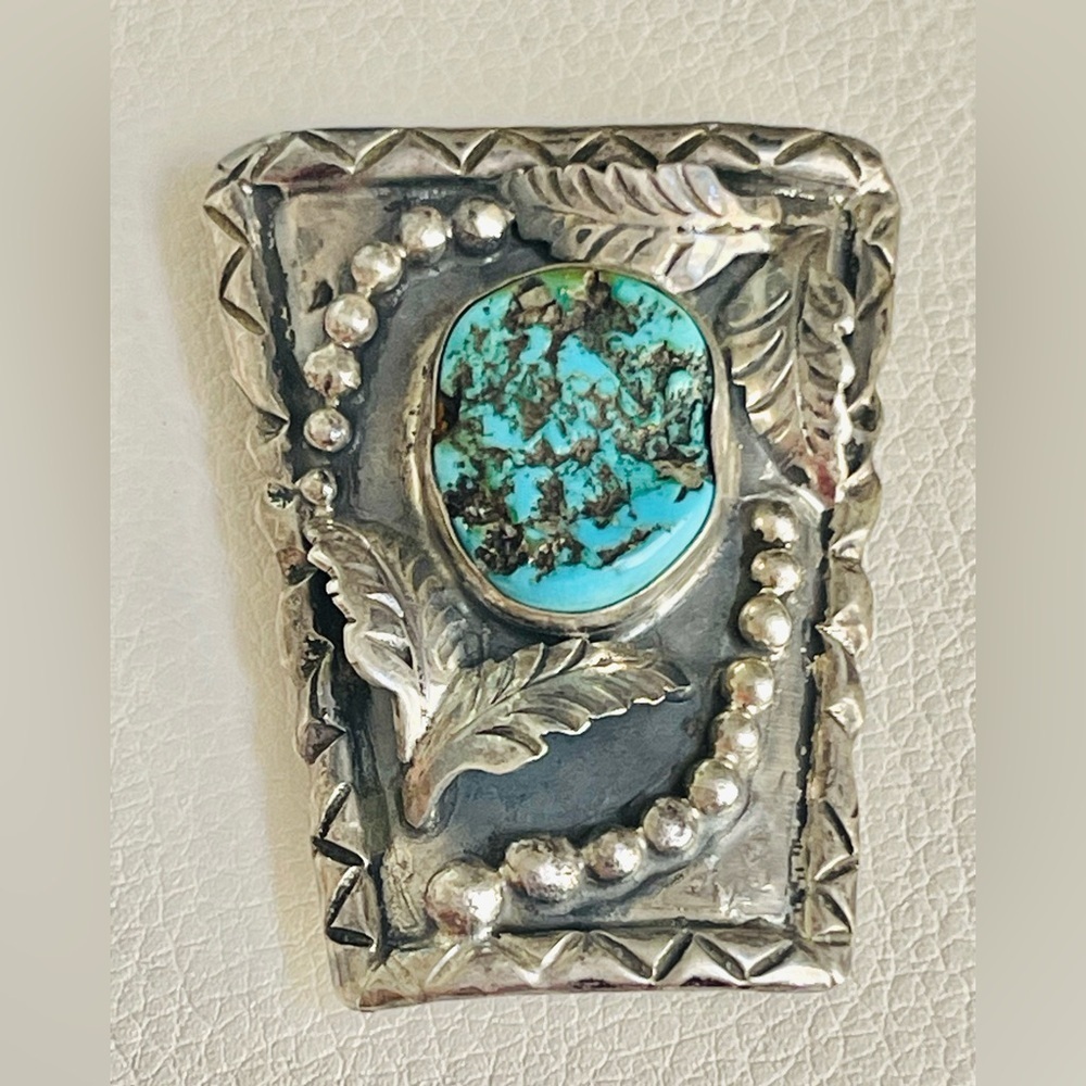 VTG BENNETT PAT. NAVAJO STERLING TURQUOISE BOLO TIE Without Cord